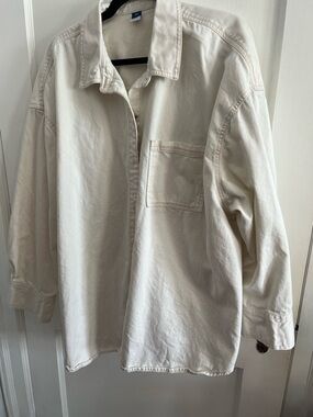 Old Navy Men's Cream Denim Oversized Button-Down Shirt XXL 100% Cotton